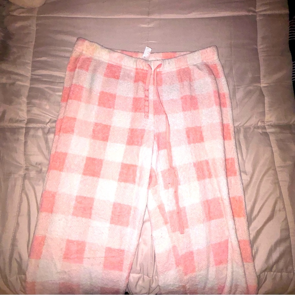 plaid pink and white soft pajama pants